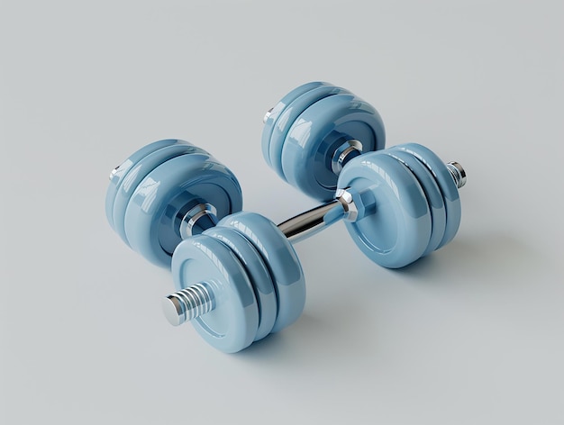 a blue dumbbell with the number 5 on it