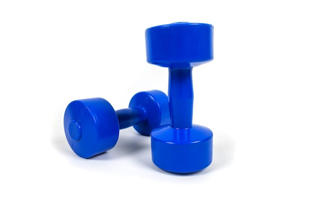 Blue dumbbells isolated on white background