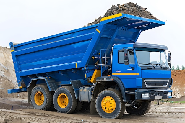 Photo a blue dump truck with a blue dumpster on the side of it