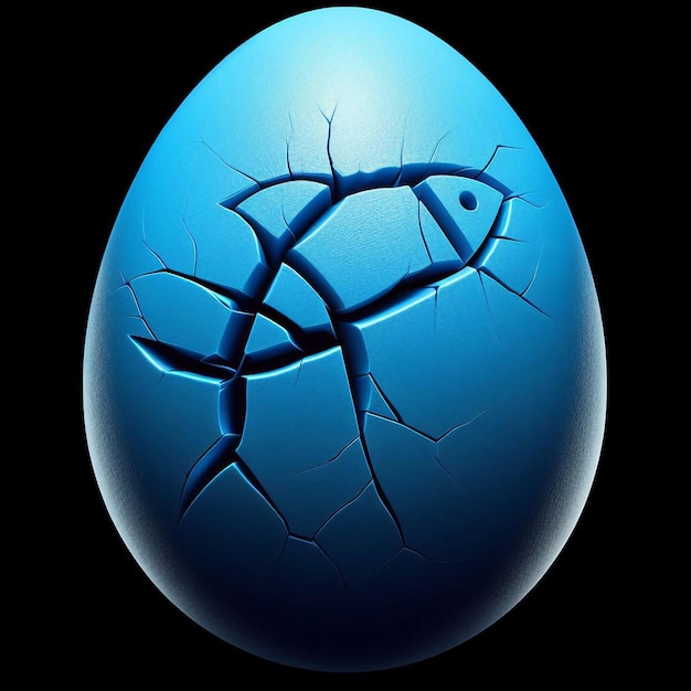 a blue egg with a fish in it and a fish in the middle