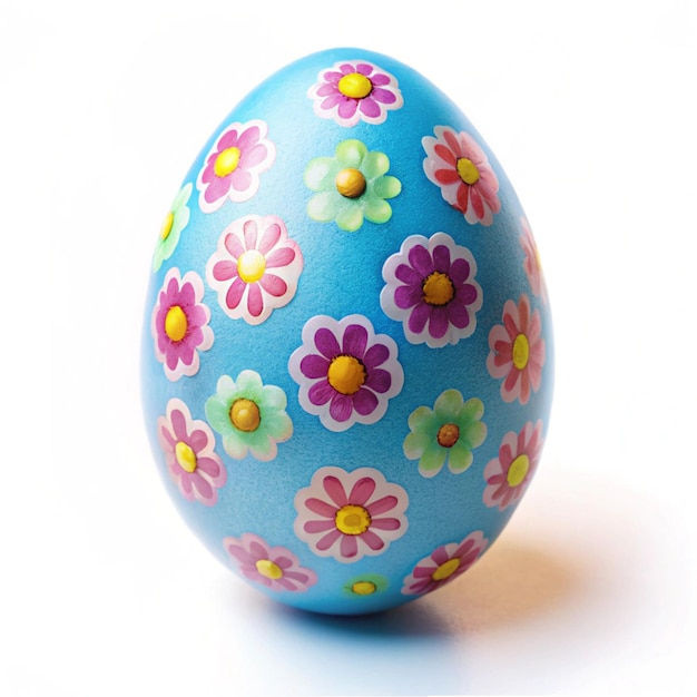 a blue egg with flowers painted on it