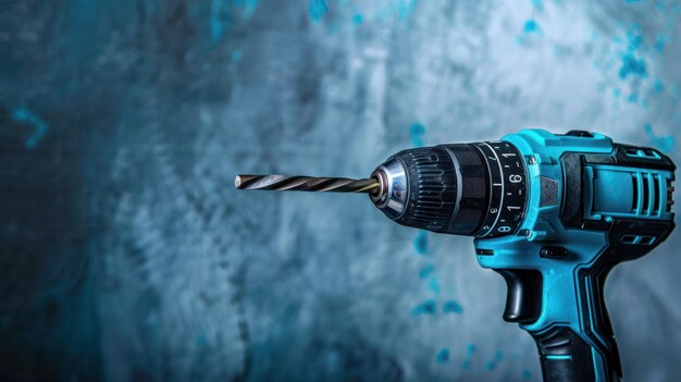 Photo blue electric drill with a metal bit