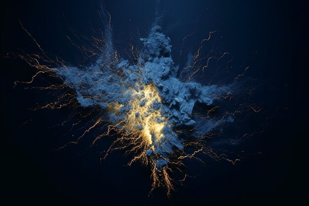 Photo blue electric sparks on black canvas