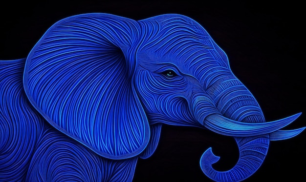 Photo blue elephant line art portrait