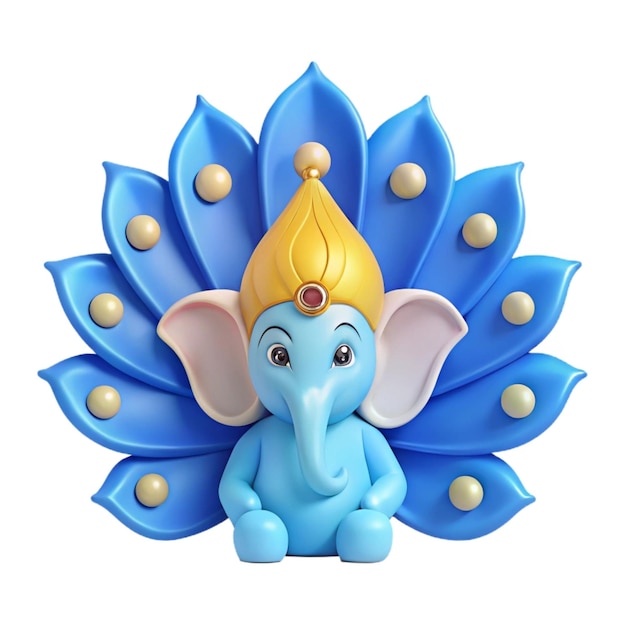 a blue elephant with a gold crown on it