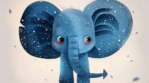 Photo a blue elephant with a star on its ear is sitting on a snowy surface