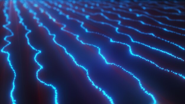 Photo blue energetic lines in 4k lines with light ray and particle