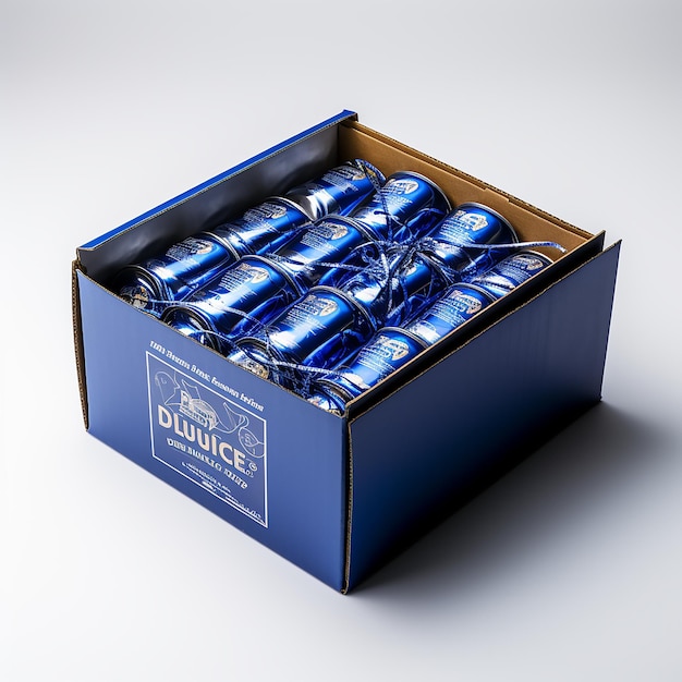 Blue Energy Drinks Box on White Background Refreshing Design