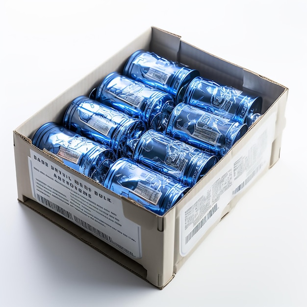 Blue Energy Drinks Box on White Background