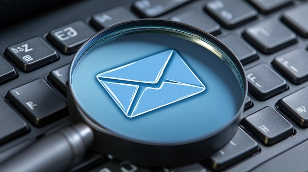 Photo a blue envelope is on a black keyboard with a blue envelope on it