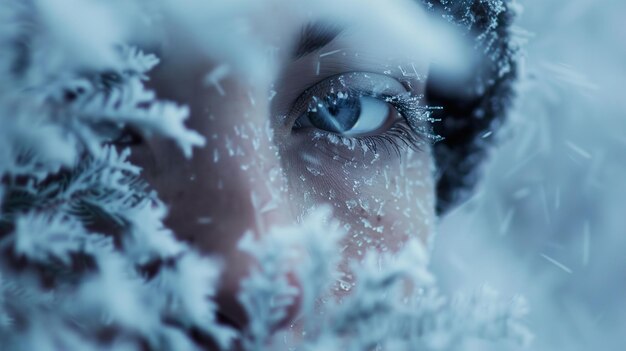 Photo a blue eye with snow on it