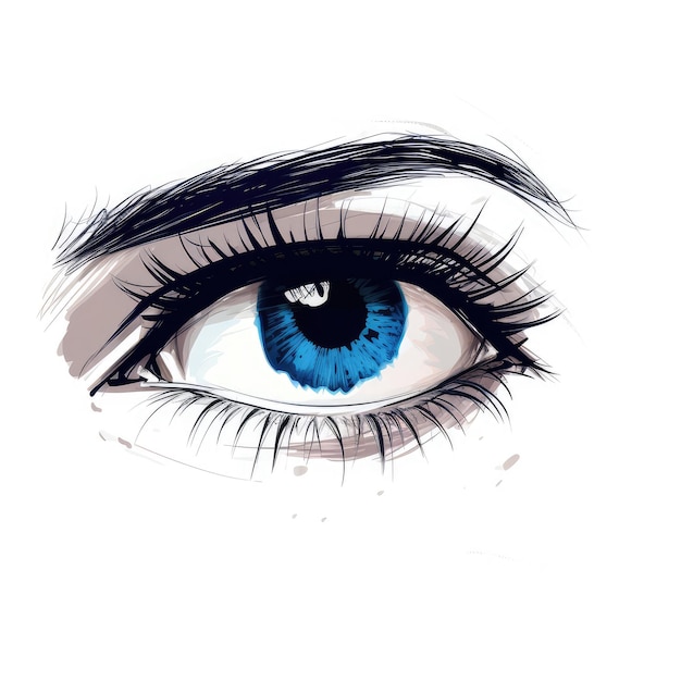 Blue Eye with Thick Lashes Hand Drawing Fashion Beauty Sketch Staring Human Facial Iris