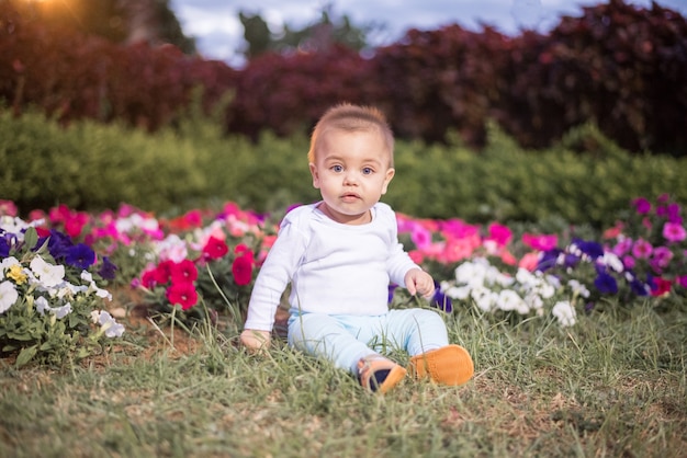 Blue-eyed baby in the garden - Looking