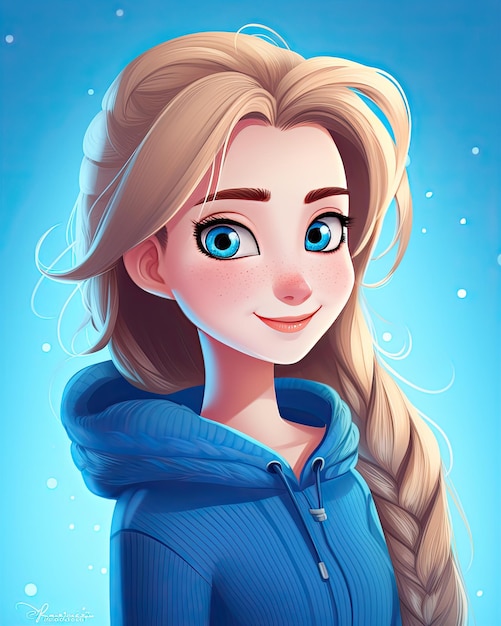 blue eyes girl with sky blue sweater portrait dimples cute smile vector pony tail hair