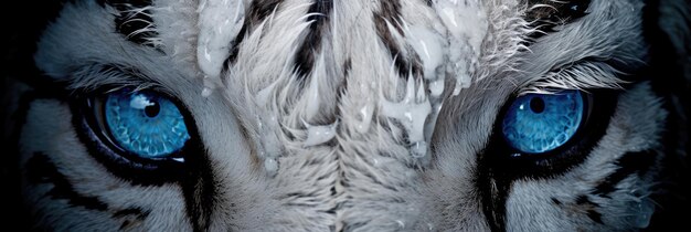 Blue eyes of a white tiger close up