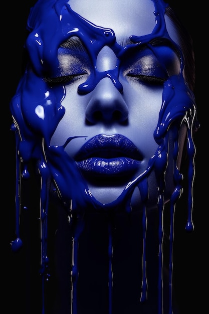 A blue face with a smear of melted blue paint.