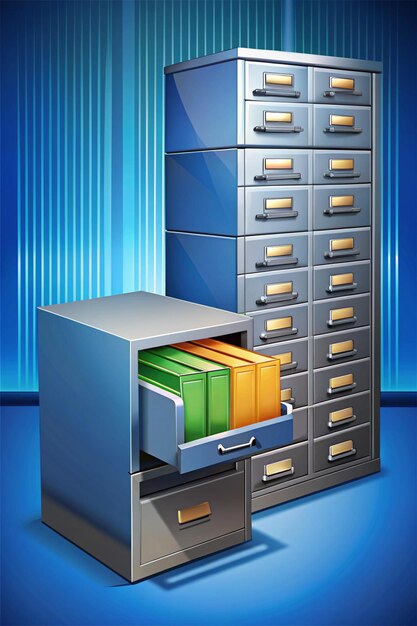 Photo a blue file cabinet with a blue and yellow box on it