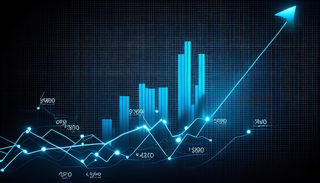 Blue finance chart diagram with rising arrow