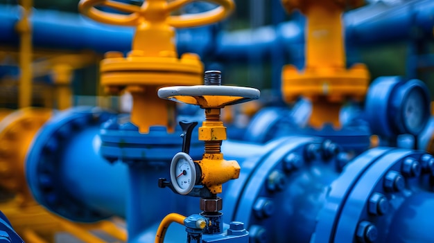 a blue fire hydrant with a yellow cap and blue and white bolts