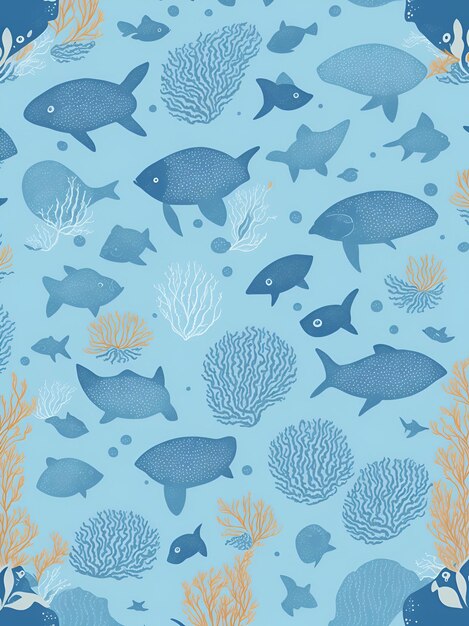 A blue fish wallpaper that says fish in the bottom.