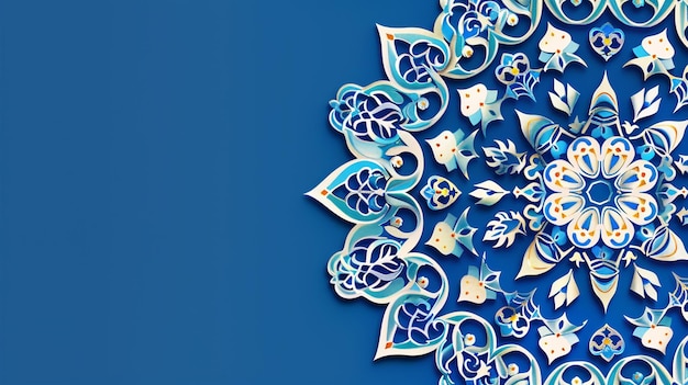 Photo blue flat background with islamic ornament