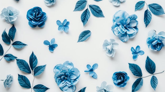 Blue Floral Border Design on White Background