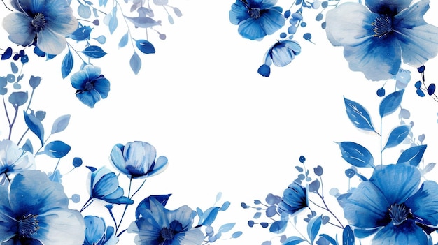 Blue Floral Border Design on White Background