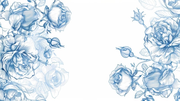 Blue floral border illustration generative ai