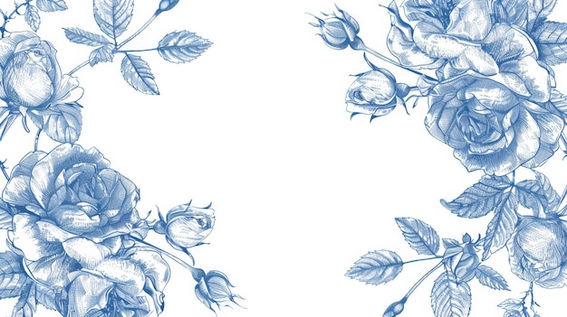 Blue floral border illustration generative ai