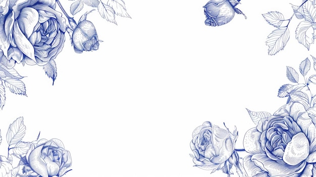 Blue floral border illustration generative ai