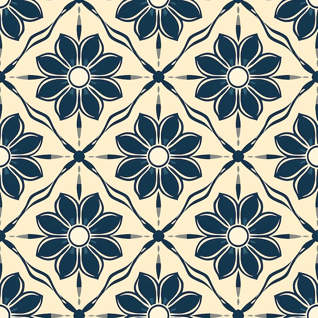 Photo a blue floral pattern on a yellow background