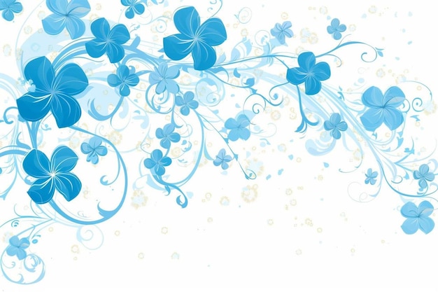 Blue floral swirls white background