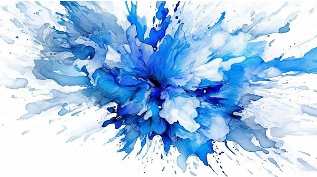 A blue flower is splattered with paint.