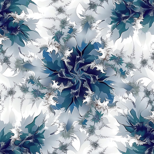 a blue flower pattern with many leaves on it