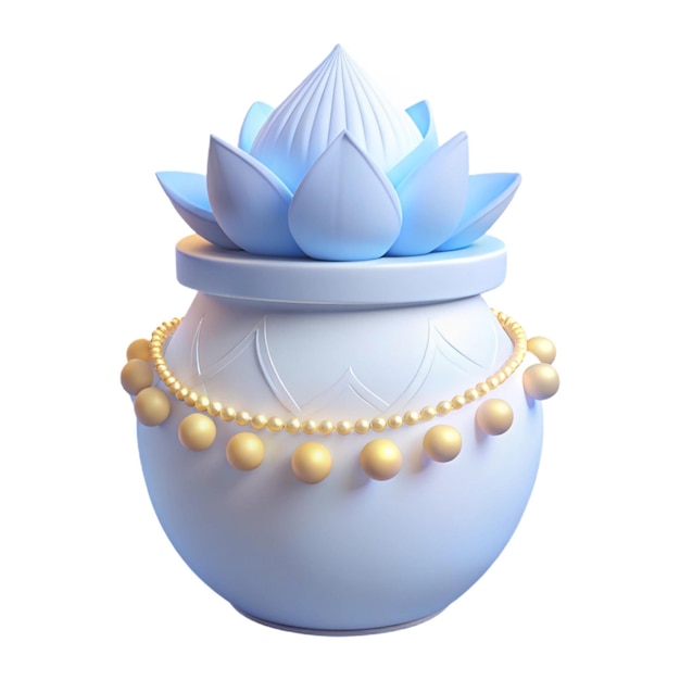 a blue flower pot with a lotus flower on it