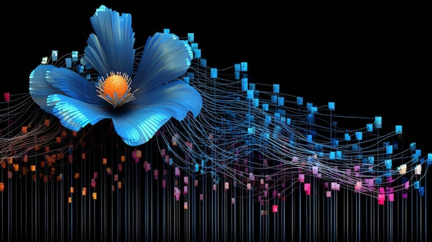 Blue Flower in a Sea of Digital Waves A Symbol of Nature and Technology