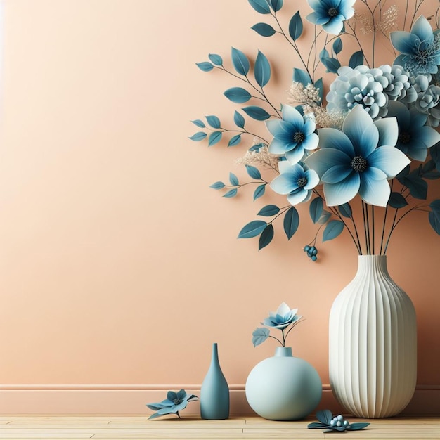 Blue flower in vase with empty wall Ai generated image