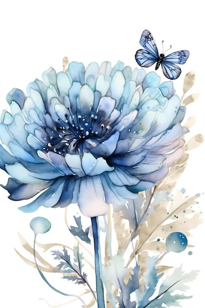 Blue flower with a butterfly