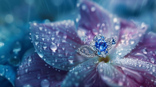 a blue flower with a diamond on it