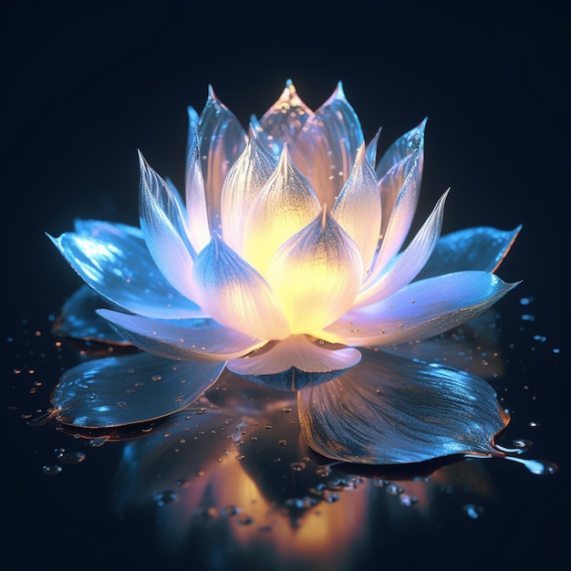 A blue flower with a light on it