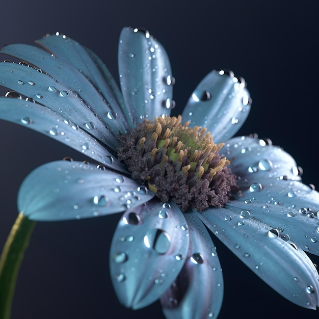 A blue flower with water droplets on it