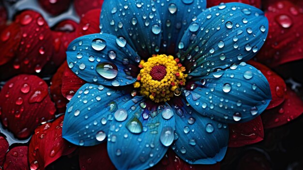 a blue flower with water drops on it