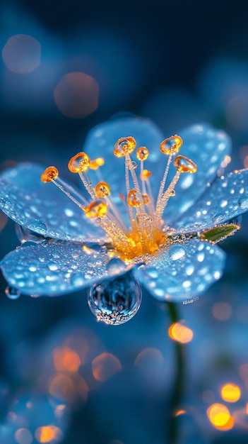 Photo a blue flower with water drops on it