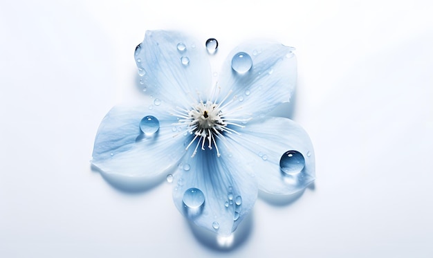 a blue flower with water drops on it