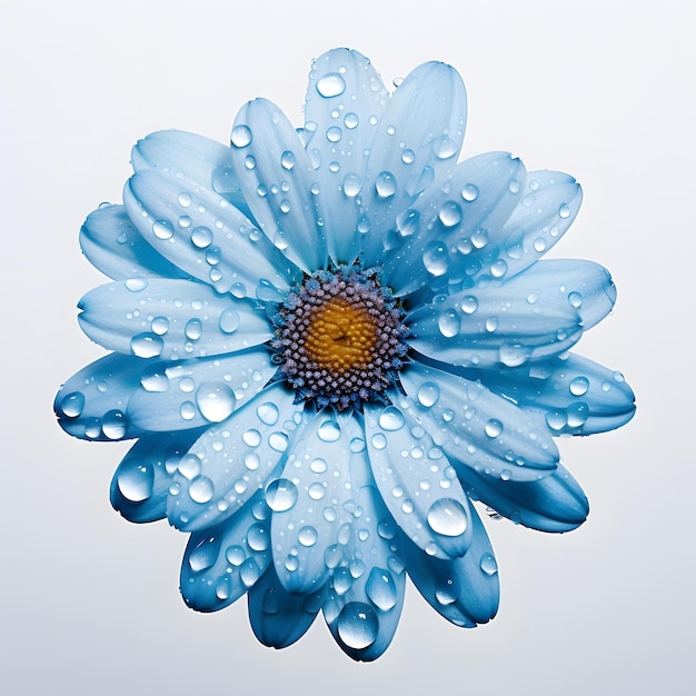 a blue flower with water drops on it