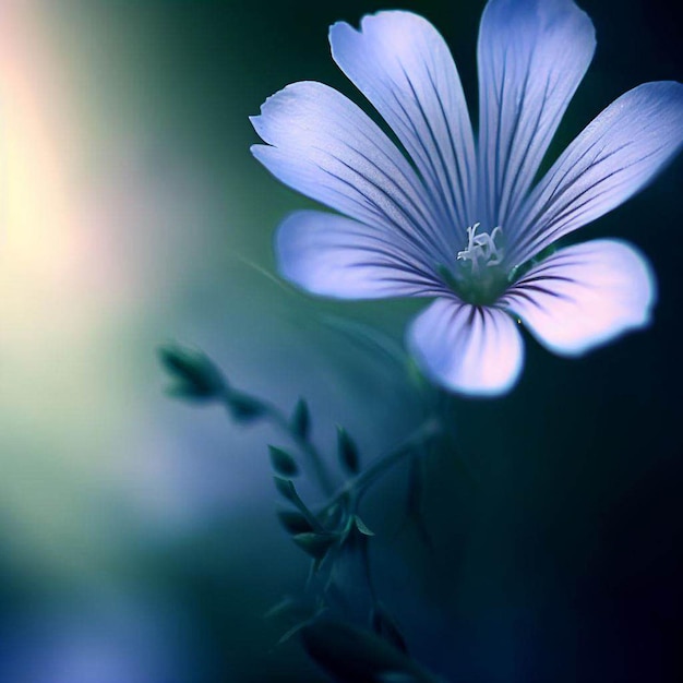 A blue flower with the word