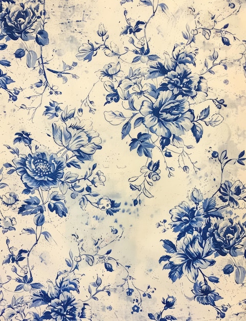 a blue flowered table with blue flowers on it