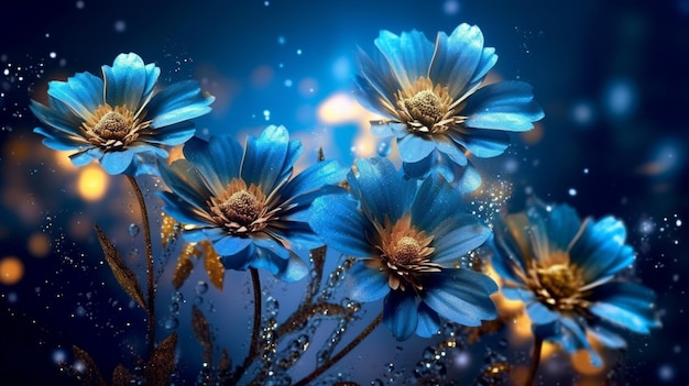 Blue flowers on a blue background