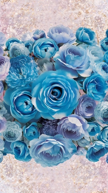 Blue flowers composition over pastel sparkle background banner