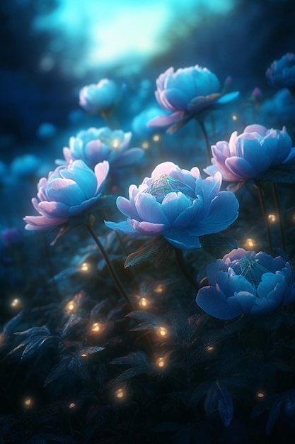 Blue flowers in the night sky